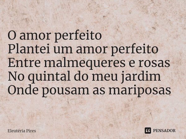 ⁠O amor perfeito Plantei um amor perfeito
Entre malmequeres e rosas
No quintal do meu jardim
Onde pousam as mariposas... Frase de Eleutéria Pires.