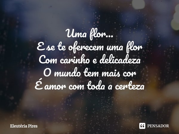 ⁠Uma flor... E se te oferecem uma flor
Com carinho e delicadeza
O mundo tem mais cor
É amor com toda a certeza... Frase de Eleutéria Pires.