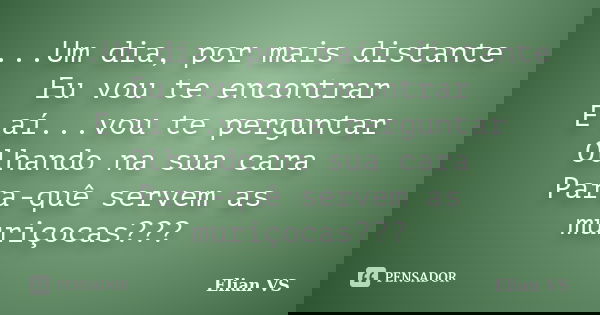 ...Um dia, por mais distante Eu vou te encontrar E aí...vou te perguntar Olhando na sua cara Para-quê servem as muriçocas???... Frase de Elian VS.