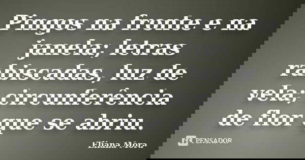 Pingos na fronte e na janela; letras rabiscadas, luz de vela; circunferência de flor que se abriu.... Frase de Eliana Mora.