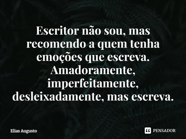 ⁠⁠Escritor não sou, mas recomendo a quem tenha emoções que escreva. Amadoramente, imperfeitamente, desleixadamente, mas escreva.... Frase de Elias Augusto.