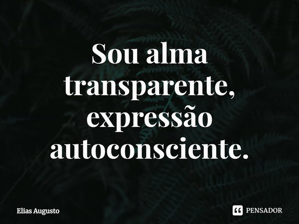 ⁠Sou alma transparente, expressão autoconsciente.... Frase de Elias Augusto.