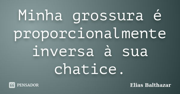 Minha grossura é proporcionalmente inversa à sua chatice.... Frase de Elias Balthazar.