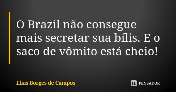 O Brazil não consegue mais secretar sua bílis. E o saco de vômito está cheio!... Frase de Elias Borges de Campos.