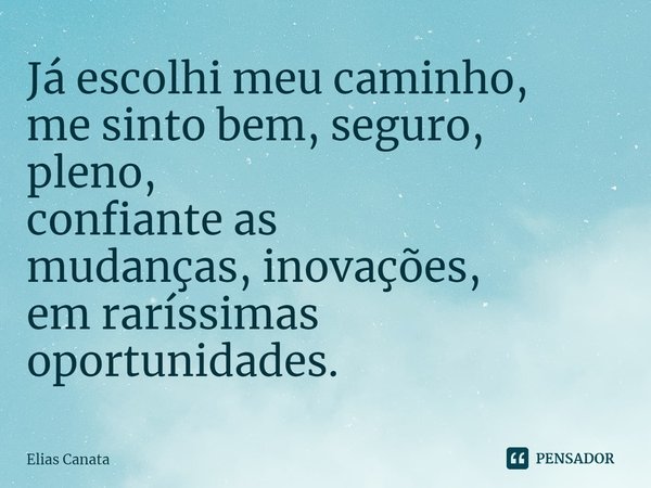 ⁠Já escolhi meu caminho,
me sinto bem, seguro, pleno,
confiante as mudanças,inovações,
em raríssimas oportunidades.... Frase de Elias Canata.