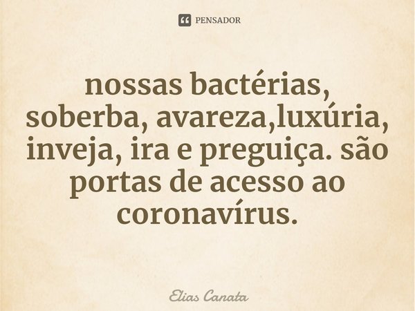 ⁠nossas bactérias,
soberba, avareza,luxúria, inveja, ira e preguiça. são portas de acesso ao coronavírus.... Frase de Elias Canata.