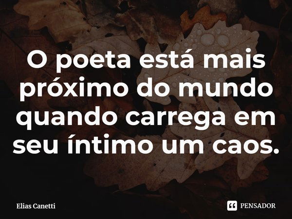 ⁠O poeta está mais próximo do mundo quando carrega em seu íntimo um caos.... Frase de Elias Canetti.