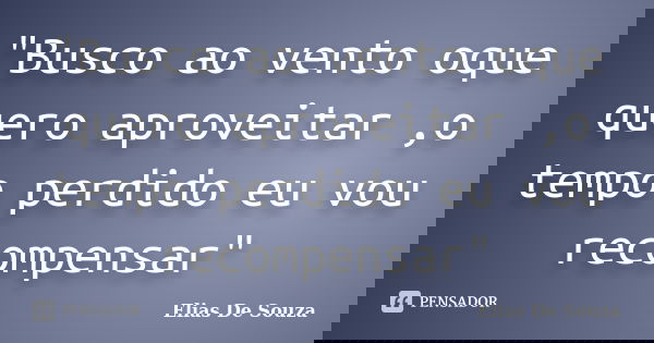 "Busco ao vento oque quero aproveitar ,o tempo perdido eu vou recompensar"... Frase de Elias De Souza.