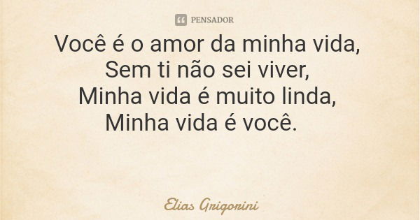 Você é o amor da minha vida, Sem ti não sei viver, Minha vida é muito linda, Minha vida é você.... Frase de Elias Grigorini.