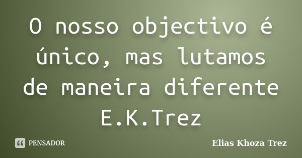 O nosso objectivo é único, mas lutamos de maneira diferente E.K.Trez... Frase de Elias Khoza Trez.