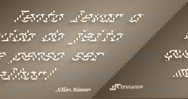 Tento levar a vida do jeito que penso ser melhor!... Frase de Elias Nunes.