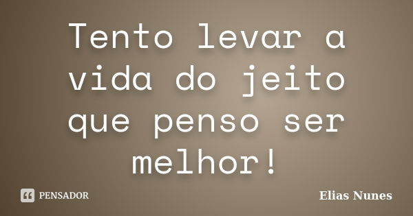 Tento levar a vida do jeito que penso ser melhor!... Frase de Elias Nunes.