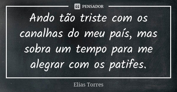 Ando tão triste com os canalhas do meu país, mas sobra um tempo para me alegrar com os patifes.... Frase de Elias Torres.