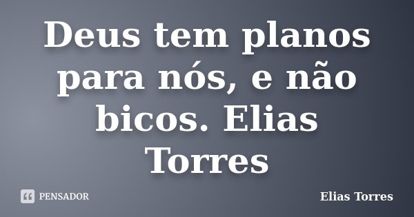 Deus tem planos para nós, e não bicos. Elias Torres... Frase de Elias Torres.