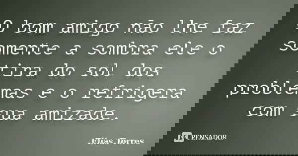 O bom amigo não lhe faz somente a sombra ele o tira do sol dos problemas e o refrigera com sua amizade.... Frase de Elias Torres.