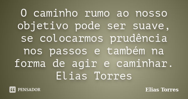 O caminho rumo ao nosso objetivo pode ser suave, se colocarmos prudência nos passos e também na forma de agir e caminhar. Elias Torres... Frase de Elias Torres.