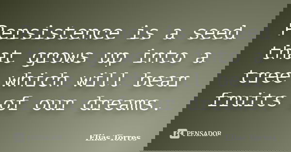 Persistence is a seed that grows up into a tree which will bear fruits of our dreams.... Frase de Elias Torres.