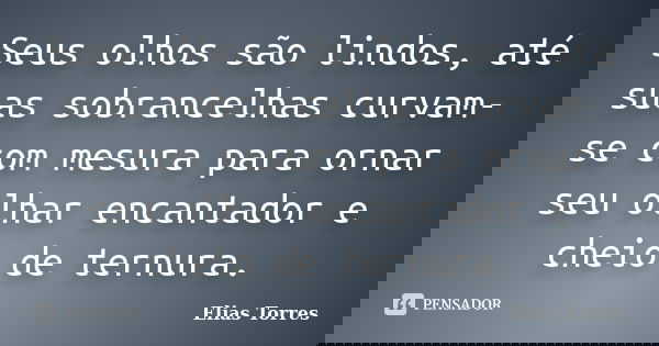 Seus olhos são lindos, até suas sobrancelhas curvam-se com mesura para ornar seu olhar encantador e cheio de ternura.... Frase de Elias Torres.