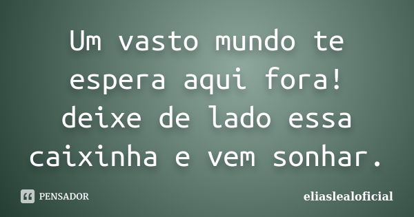 Um vasto mundo te espera aqui fora! deixe de lado essa caixinha e vem sonhar.... Frase de eliaslealoficial.