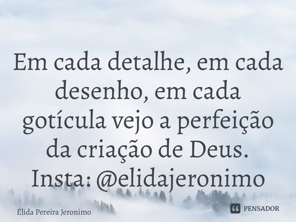 ⁠Em cada detalhe, em cada desenho, em cada gotícula vejo a perfeição da criação de Deus. Insta: @elidajeronimo... Frase de Élida Pereira Jerônimo.