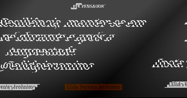 Resiliência, manter-se em pé durante e após a tempestade. Insta: @elidajeronimo... Frase de Élida Pereira Jerônimo.