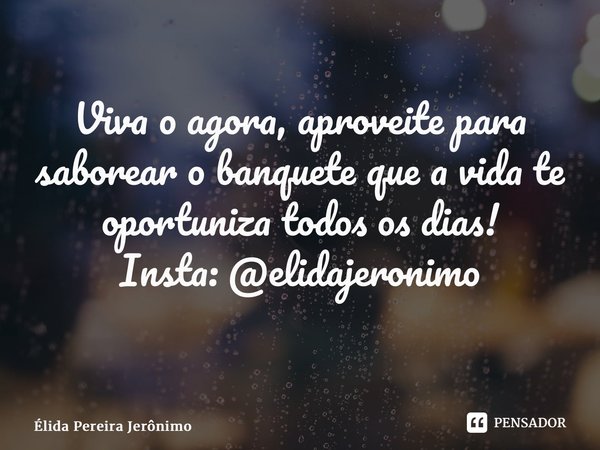 Viva o agora, aproveite para saborear o banquete que a vida te oportuniza todos os dias! Insta: @elidajeronimo ⁠... Frase de Élida Pereira Jerônimo.