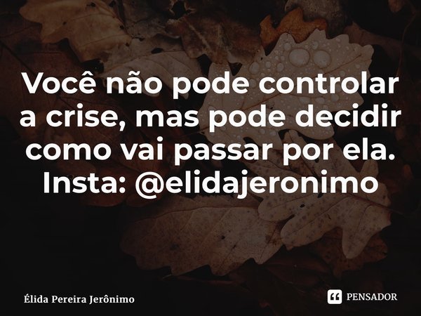 Você não pode controlar a crise, mas pode decidir como vai passar por ela. Insta: @elidajeronimo ⁠... Frase de Élida Pereira Jerônimo.