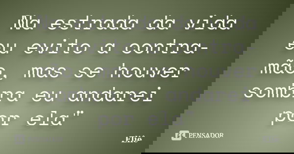 Na estrada da vida eu evito a contra-mão, mas se houver sombra eu andarei por ela"... Frase de Eliê.