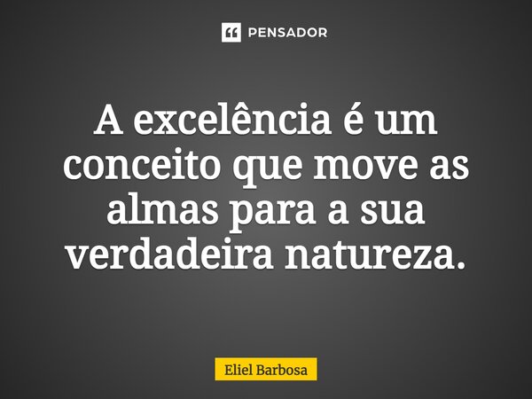 ⁠A excelência é um conceito que move as almas para a sua verdadeira natureza.... Frase de Eliel Barbosa.