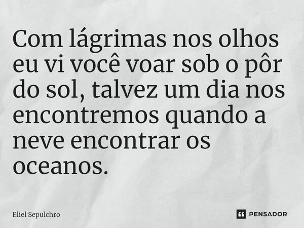 ⁠Com lágrimas nos olhos eu vi você voar sob o pôr do sol, talvez um dia nos encontremos quando a neve encontrar os oceanos.... Frase de Eliel Sepulchro.