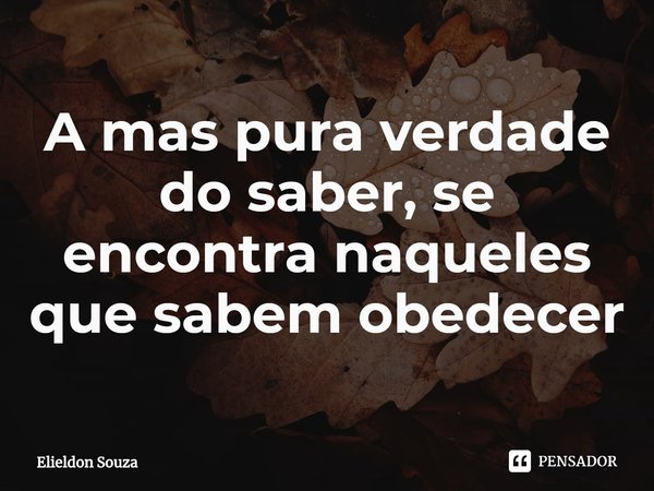 ⁠A mas pura verdade do saber, se encontra naqueles que sabem obedecer... Frase de Elieldon Souza.