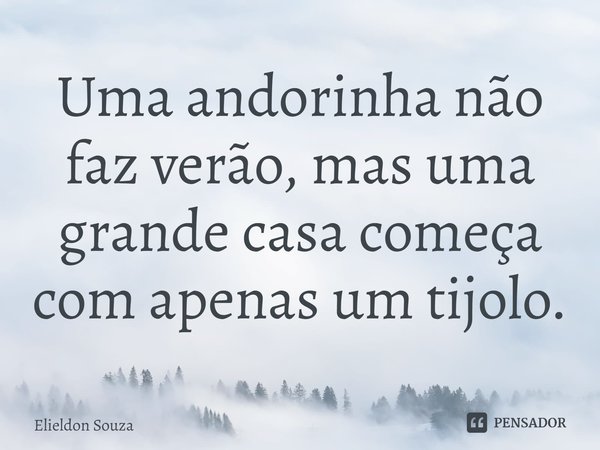 ⁠Uma andorinha não faz verão, mas uma grande casa começa com apenas um tijolo.... Frase de Elieldon Souza.