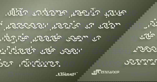 Não chore pelo que já passou pois a dor de hoje pode ser o resultado de seu sorriso futuro.... Frase de Elienetl.