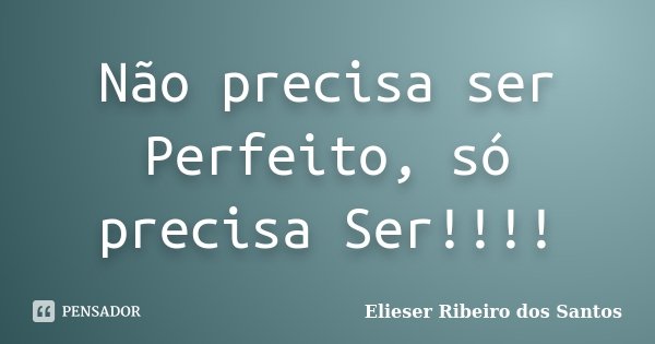 Não precisa ser Perfeito, só precisa Ser!!!!... Frase de Elieser Ribeiro dos Santos.