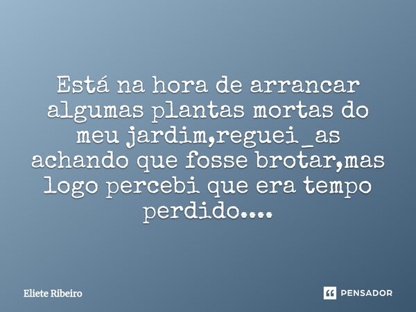 ⁠Está na hora de arrancar algumas plantas mortas do meu jardim,reguei_as achando que fosse brotar,mas logo percebi que era tempo perdido....... Frase de Eliete Ribeiro.