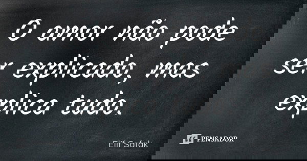 O amor não pode ser explicado, mas explica tudo.... Frase de Elif Safak.