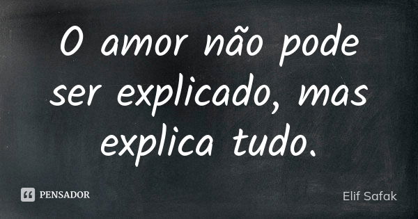 O amor não pode ser explicado, mas explica tudo.... Frase de Elif Safak.