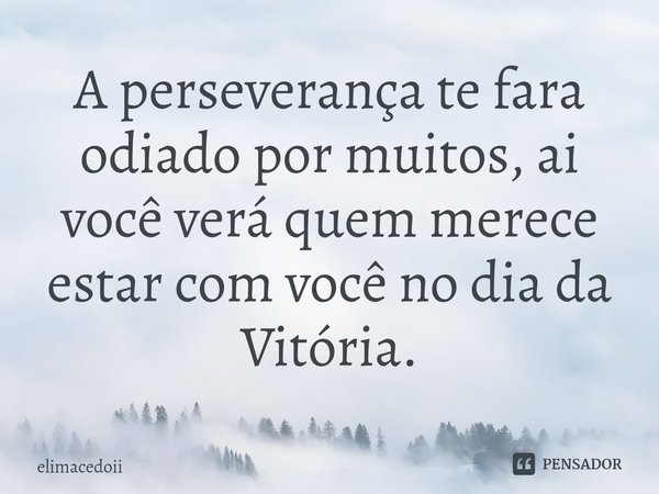 ⁠A perseverança te fara odiado por muitos, ai você verá quem merece estar com você no dia da Vitória.... Frase de elimacedoii.