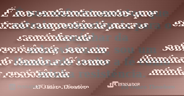É nos enfrentamentos que extraio competência para o caminhar da sobrevivência, sou um iluminado tenho a fé como minha resistência.... Frase de Eli Odara Theodoro.