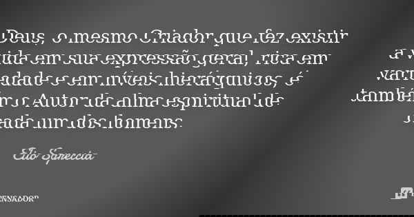 Deus, o mesmo Criador que fez existir a vida em sua expressão geral, rica em variedade e em níveis hierárquicos, é também o Autor da alma espiritual de cada um ... Frase de Elio Sgreccia.