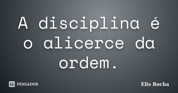 A disciplina é o alicerce da ordem.... Frase de Élis Rocha.