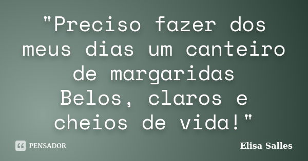 "Preciso fazer dos meus dias um canteiro de margaridas Belos, claros e cheios de vida!"... Frase de Elisa Salles.