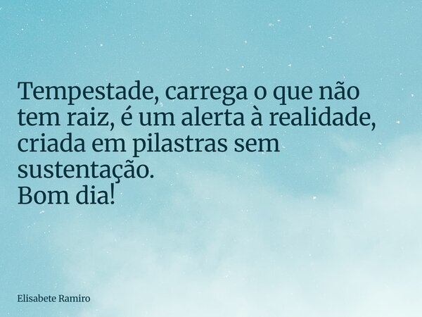 Tempestade, carrega o que não tem raiz, é um alerta à realidade, criada em pilastras sem sustentação. Bom dia!... Frase de Elisabete Ramiro.