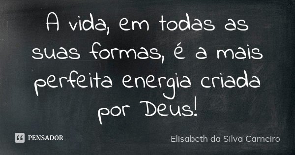A vida, em todas as suas formas, é a mais perfeita energia criada por Deus!... Frase de Elisabeth da Silva Carneiro.