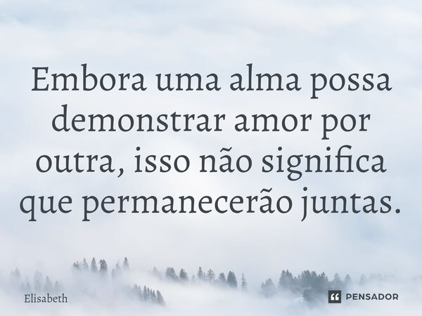 ⁠Embora uma alma possa demonstrar amor por outra, isso não significa que permanecerão juntas.... Frase de Elisabeth.