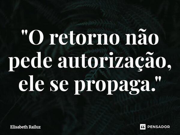 ⁠"O retorno não pede autorização, ele se propaga."... Frase de Elisabeth Railuz.