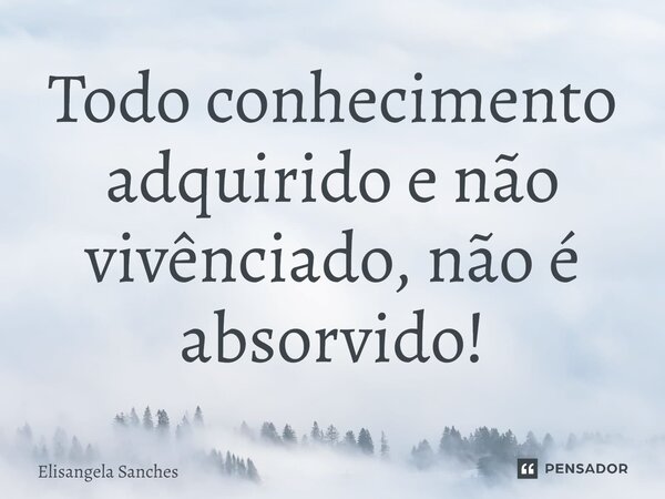 ⁠Todo conhecimento adquirido e não vivenciado, não é absorvido!... Frase de Elisangela Sanches.