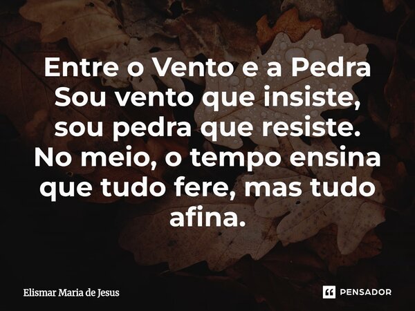 ⁠Entre o Vento e a Pedra Sou vento que insiste, sou pedra que resiste. No meio, o tempo ensina que tudo fere, mas tudo afina.... Frase de Elismar Maria de Jesus.