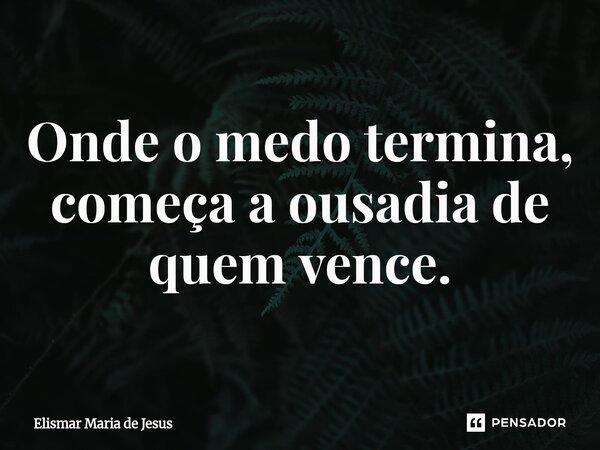 ⁠Onde o medo termina, começa a ousadia de quem vence.... Frase de Elismar Maria de Jesus.