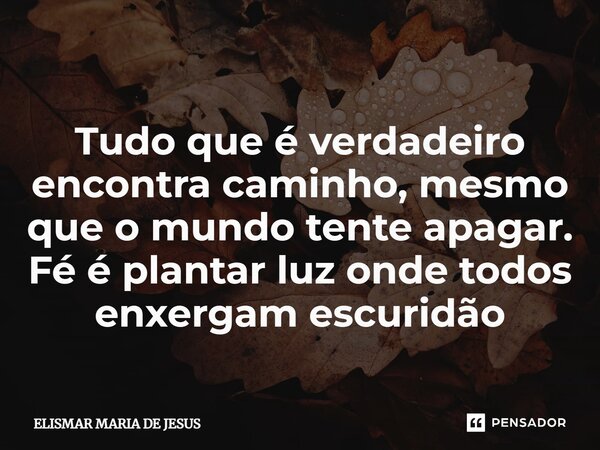 ⁠Tudo que é verdadeiro encontra caminho, mesmo que o mundo tente apagar. Fé é plantar luz onde todos enxergam escuridão... Frase de Elismar Maria de Jesus.
